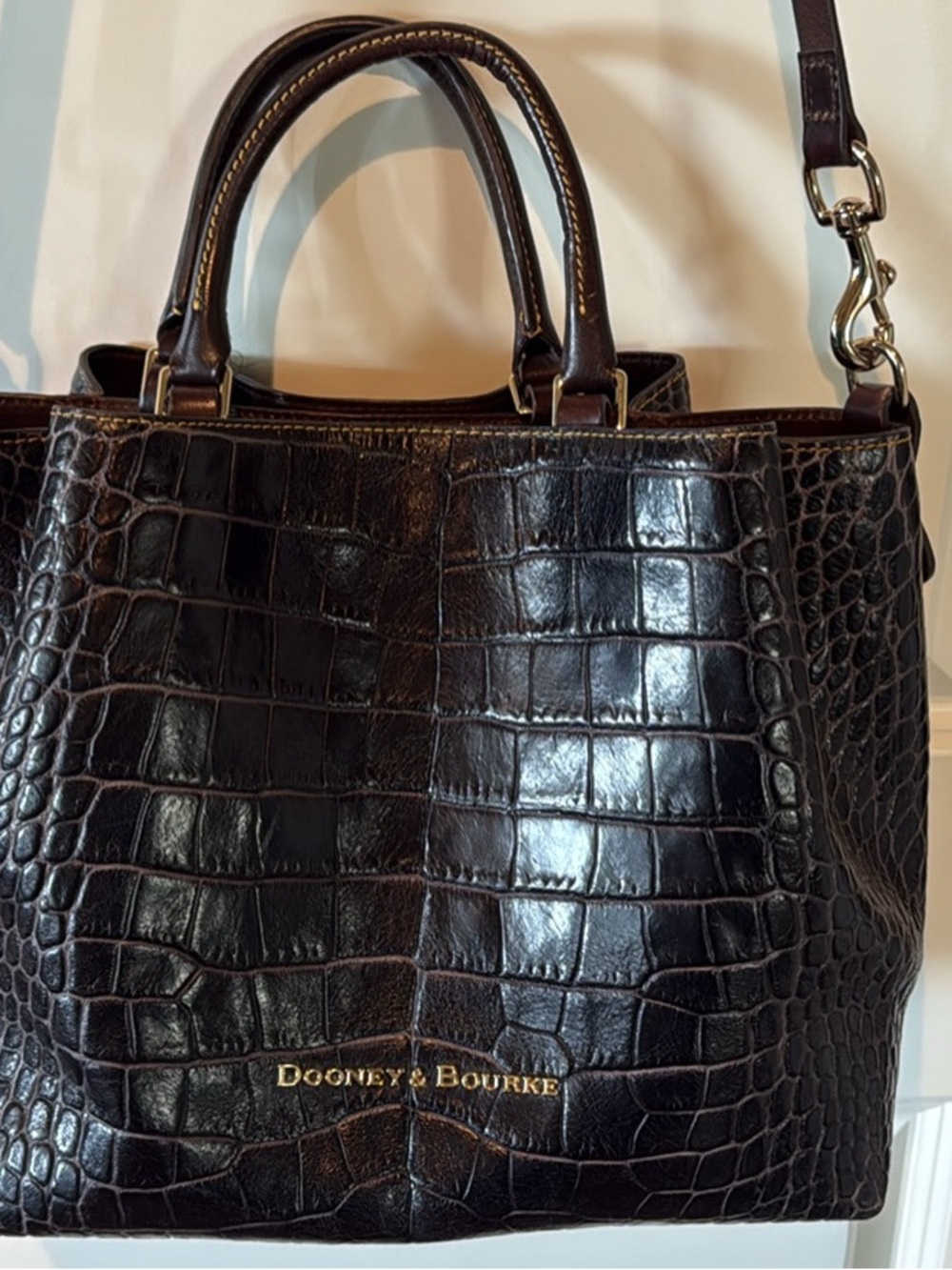 Dooney & Bourke Dark Brown Croc-Embossed Leather Satchel